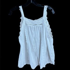 Anthropologie White Lace Trimmed Top